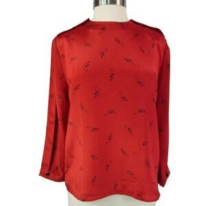 Impromptu Satin Career Blouse Long Sleeves Crew Neck Red Size PXL Vintage